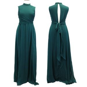 ASOS Womens 14 Maxi Dress Sleeveless Cut Out Back High Neck Teal Green Chiffon